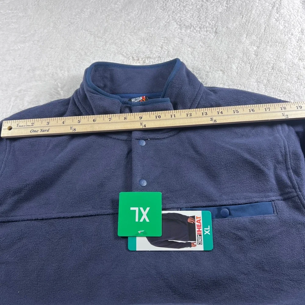 32 Degrees Heat Mens Pullover Fleece Shirt Navy Blue Size XL Snap Neck NWT